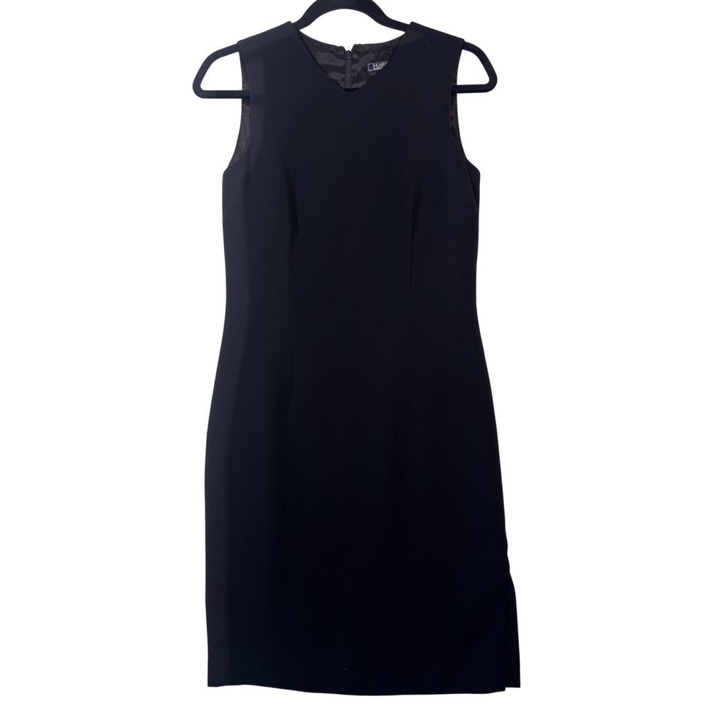 VTG HAROLD'S Black Sleeveless V-Neck Sheath Dress Sz 2 Quiet Luxury Minimalist